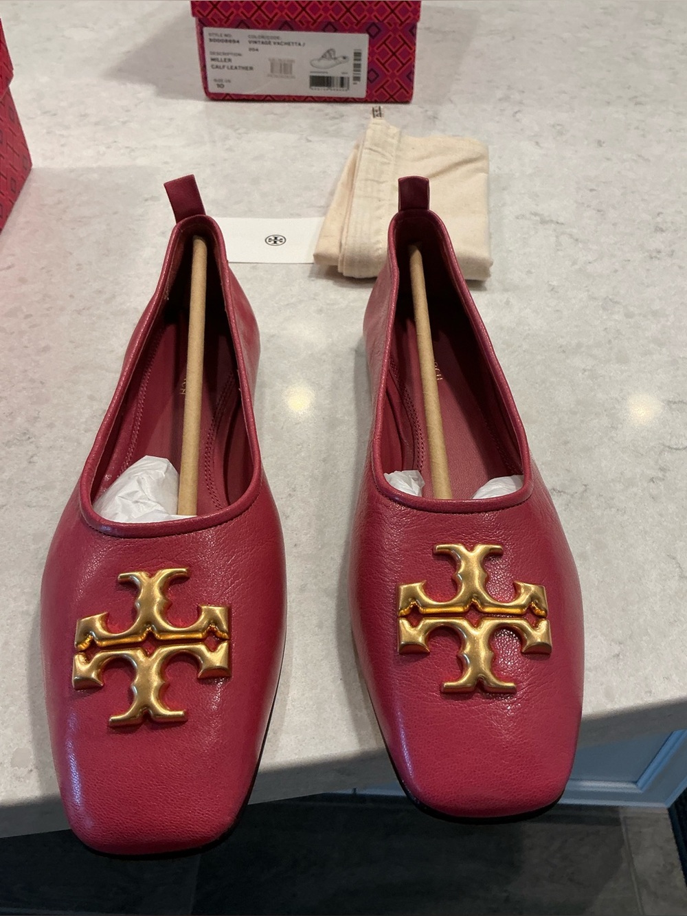 Tory Burch Pink-Red Leather Logo Ballet Flats NO OFFERS